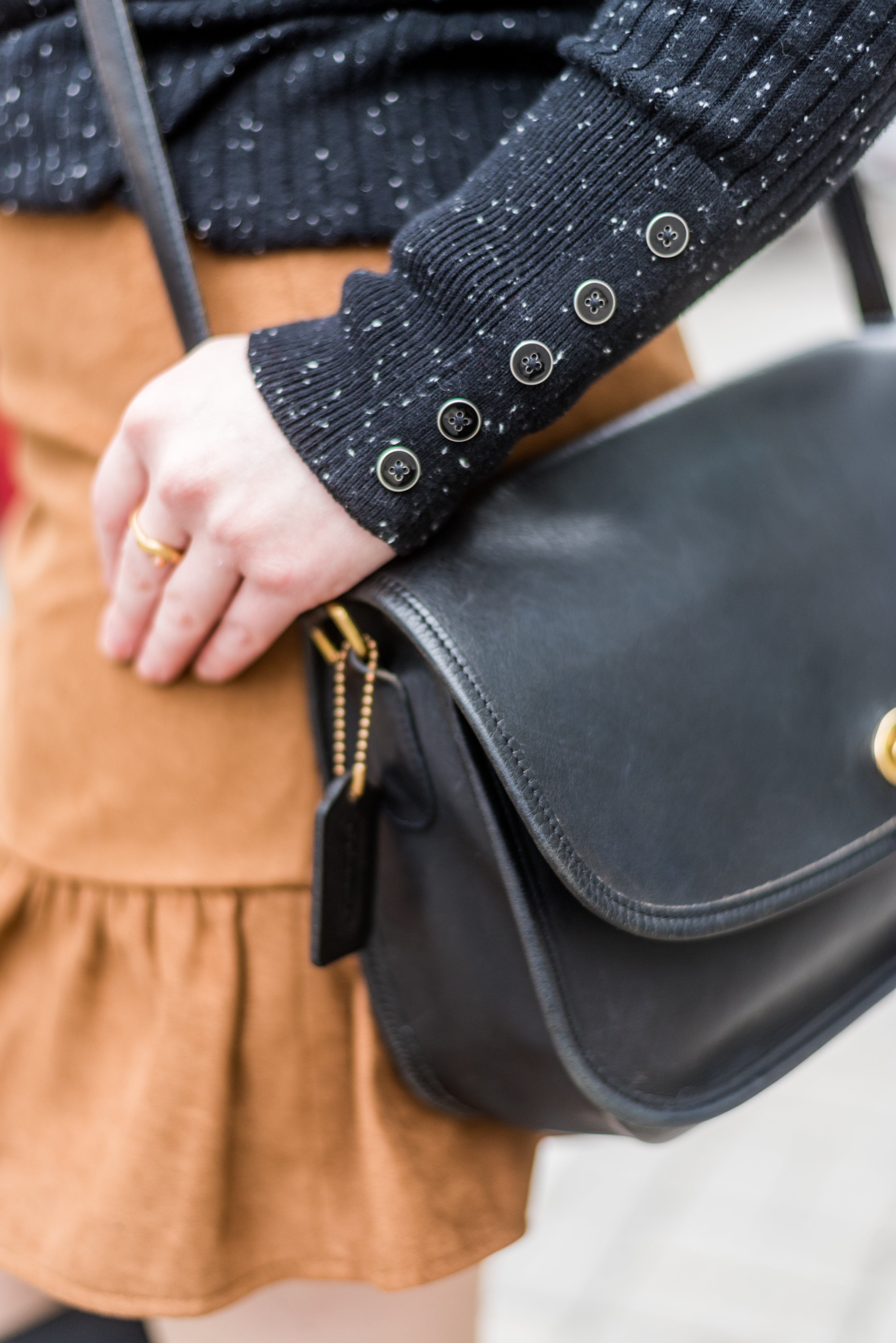 DC woman blogger wearing Talbots button-cuff ribbed turtleneck sweater