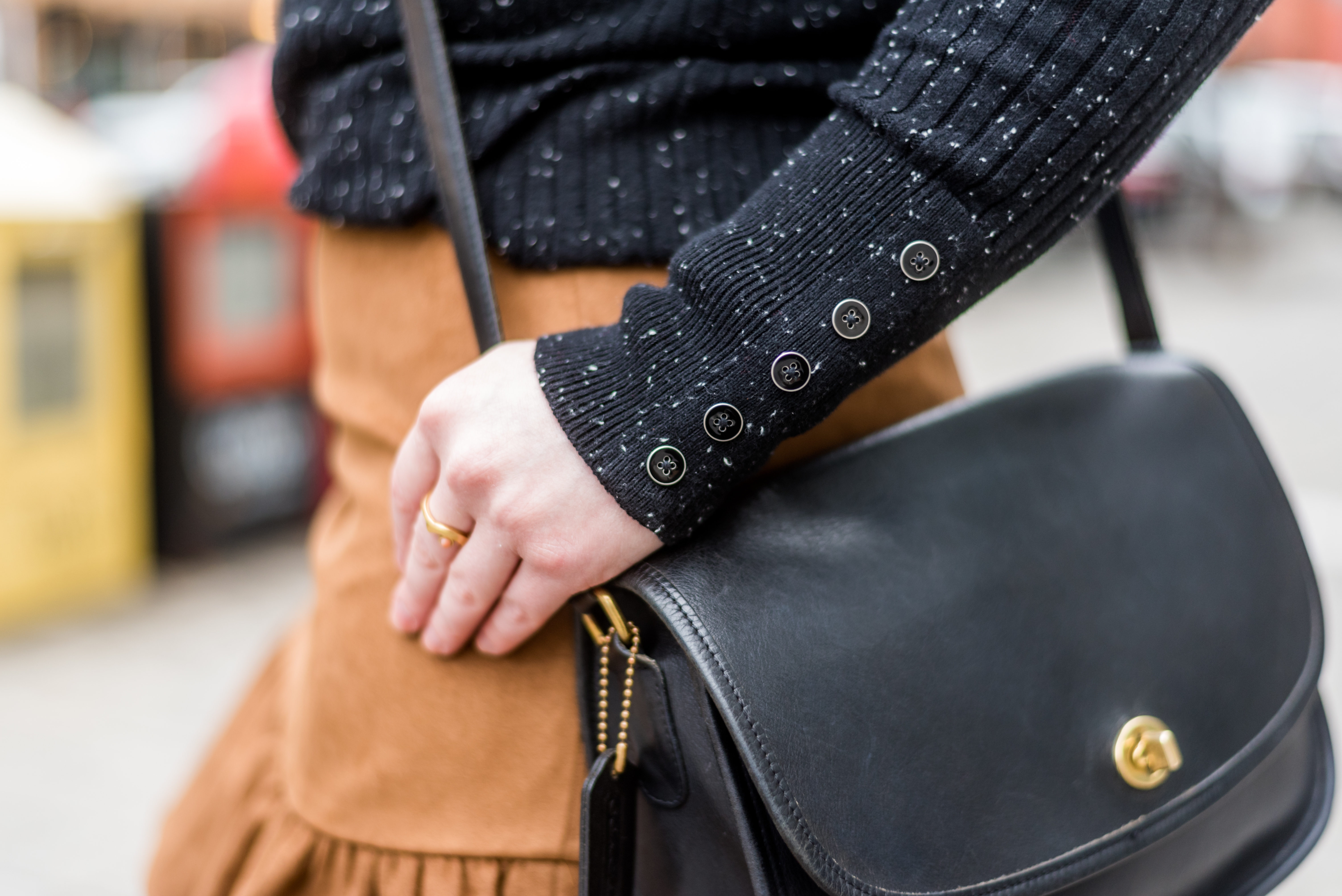 DC woman blogger wearing Talbots button-cuff ribbed turtleneck sweater