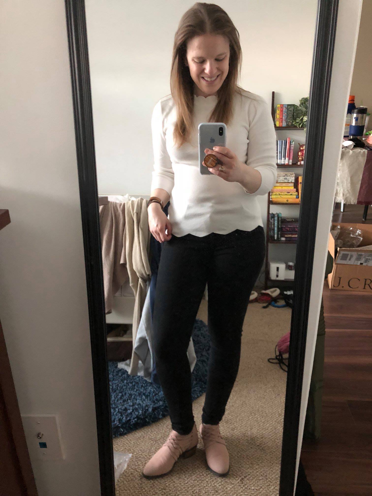 dc woman blogger wearing scalloped sweater