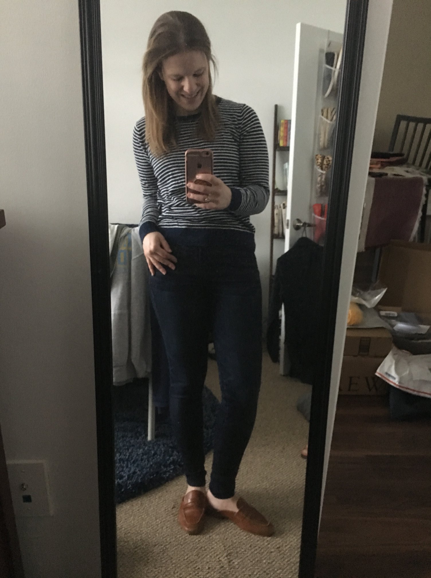 dc woman blogger wearing striped navy sweater