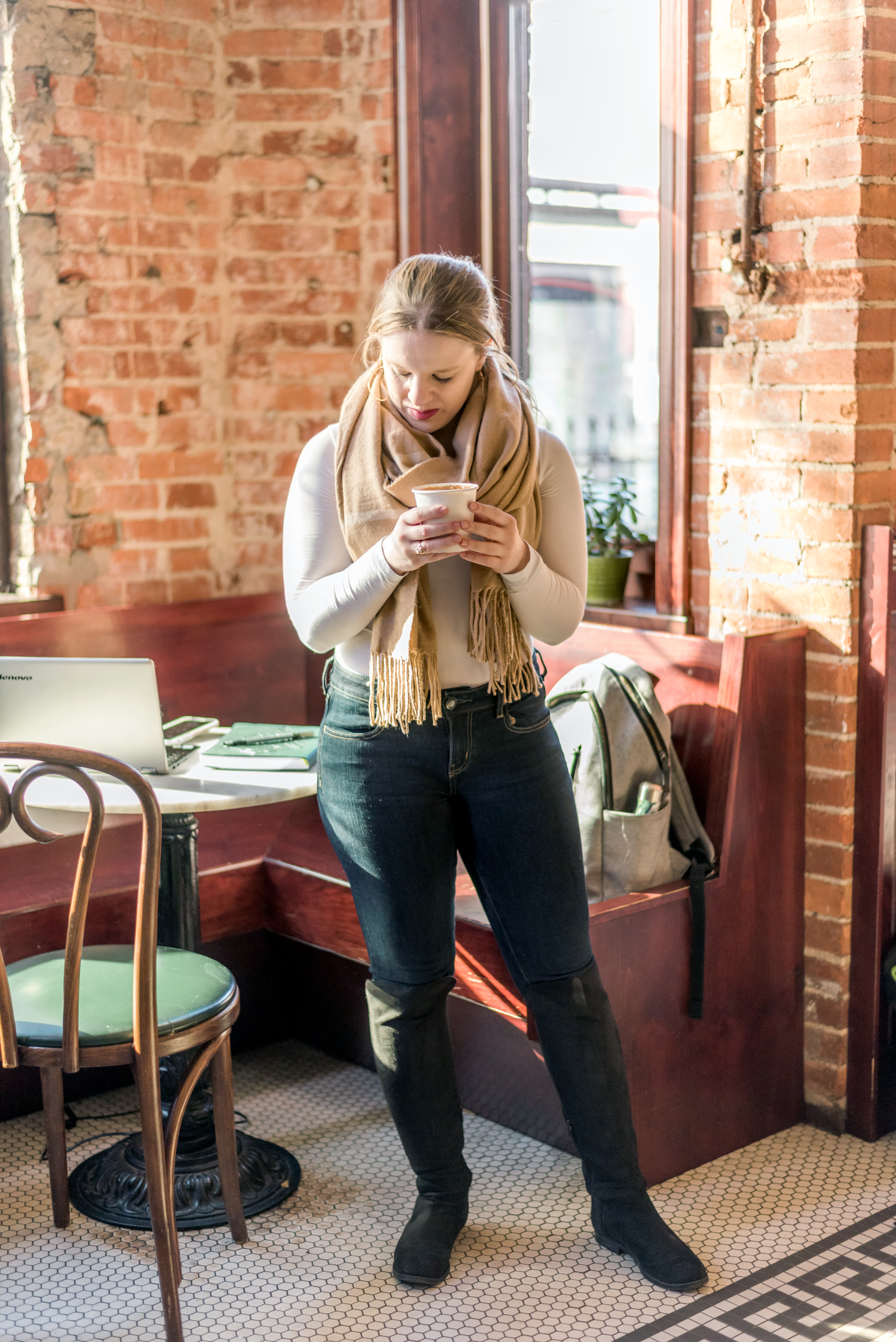 DC woman blogger wearing J.Crew Factory cape scarf