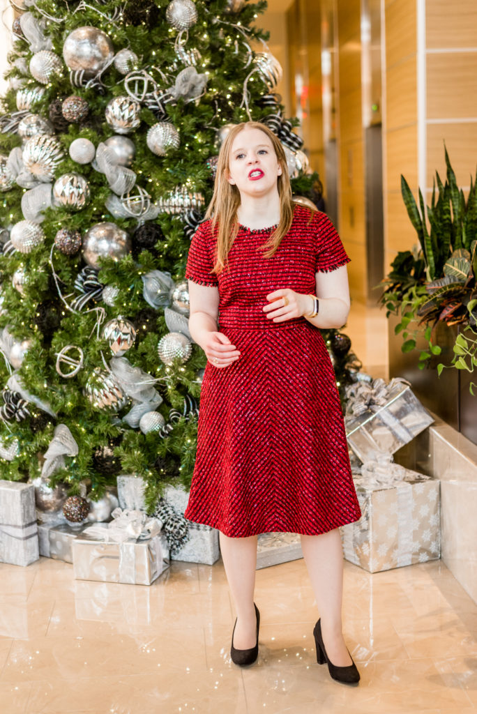 Red Talbots tweed fit & flare dress_Something Good