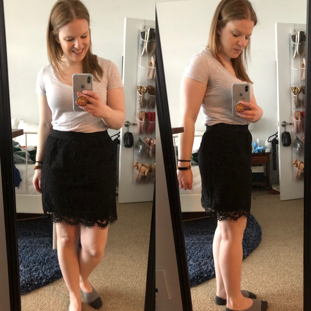 DC woman blogger wearing J.Crew pull-on lace skirt