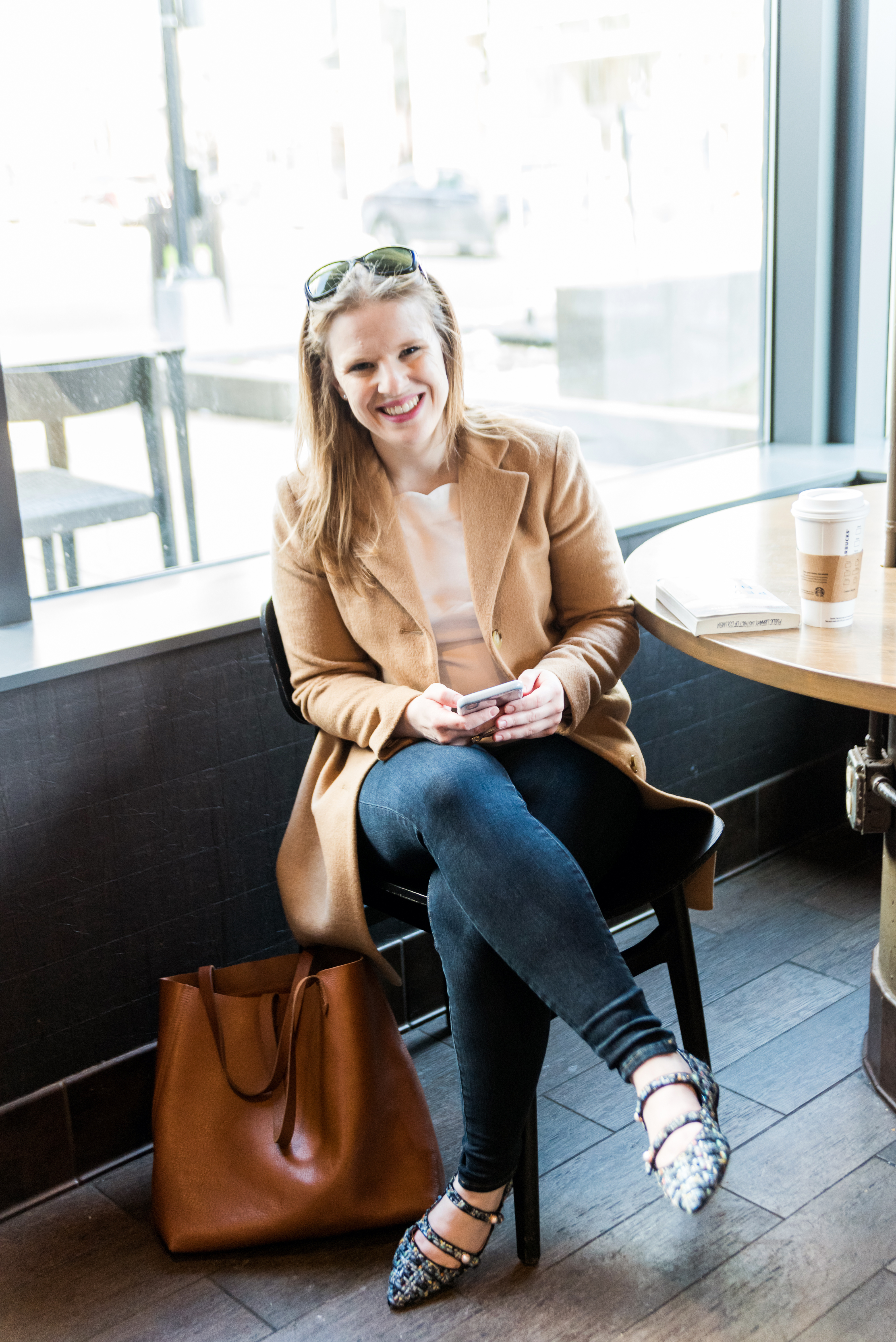My Favorite Things | Something Good Blog | A DC Style and Lifestyle Blog on a Budget, dc woman blogger wearing a tan trench coat, blue jeans, jeggings, , blue strap shoes, madewell tote