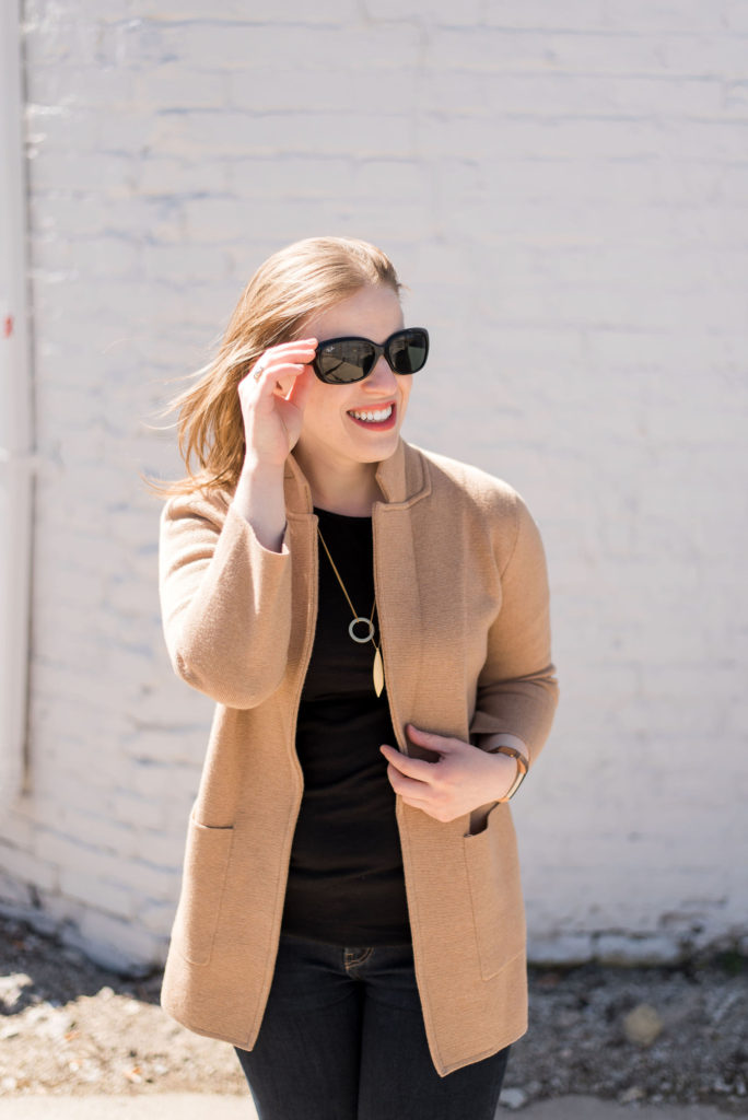 Readers' Favorite Pieces | dc woman blogger wearing J. Crew Sophie open-front sweater-blazer