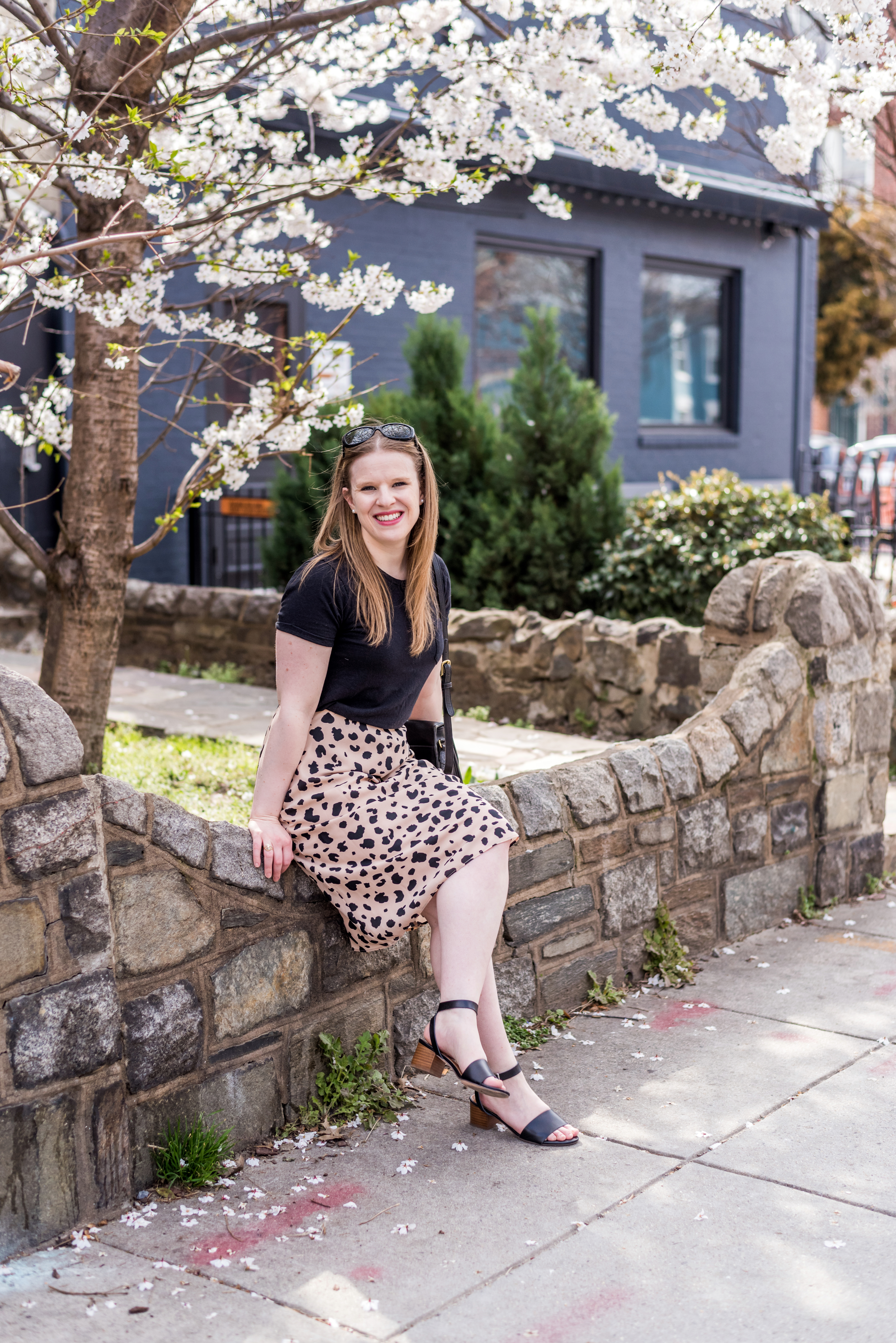 DC woman blogger wearing Socialite Leopard Print Midi skirt