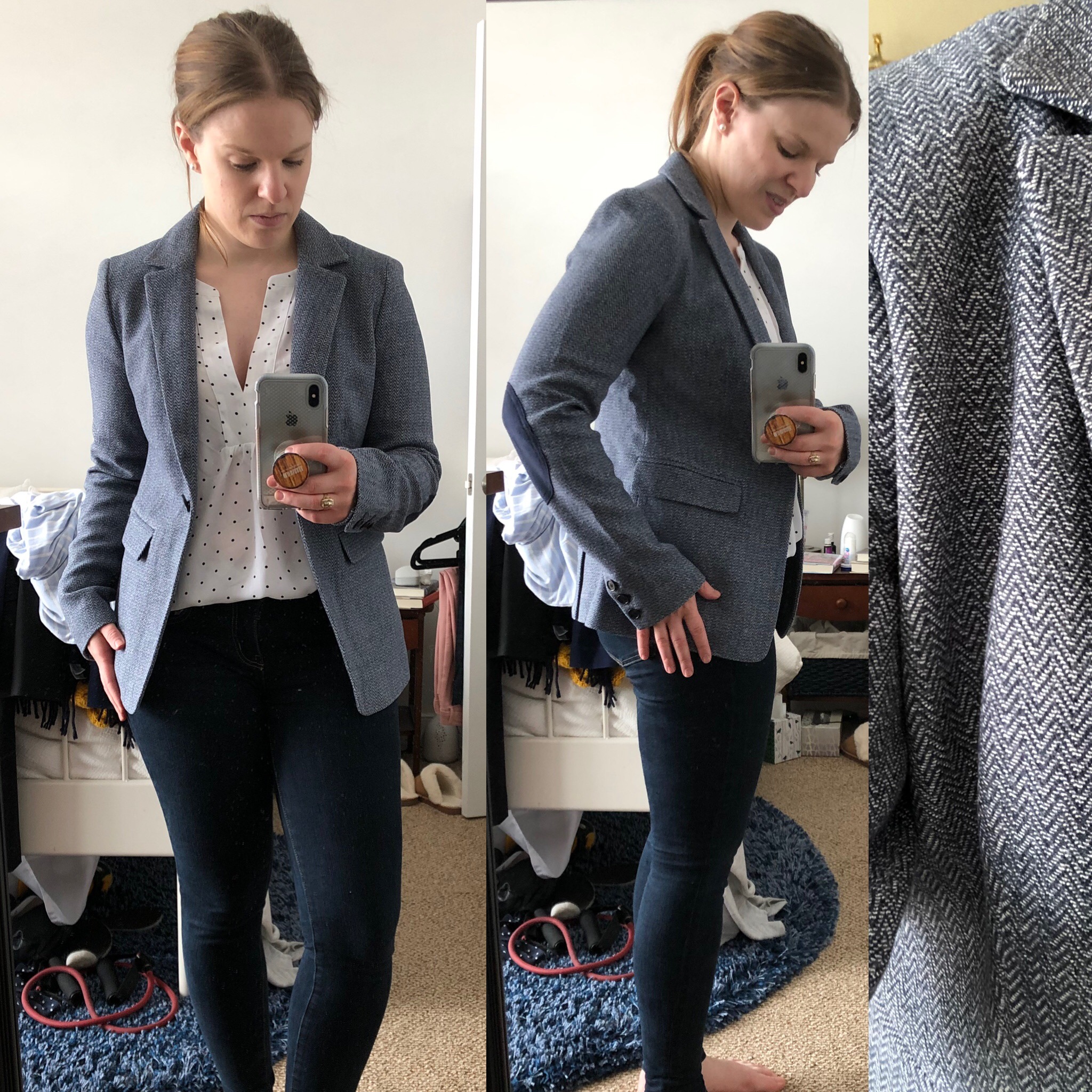 DC woman blogger wearing Loft Herringbone Knit Modern Blazer