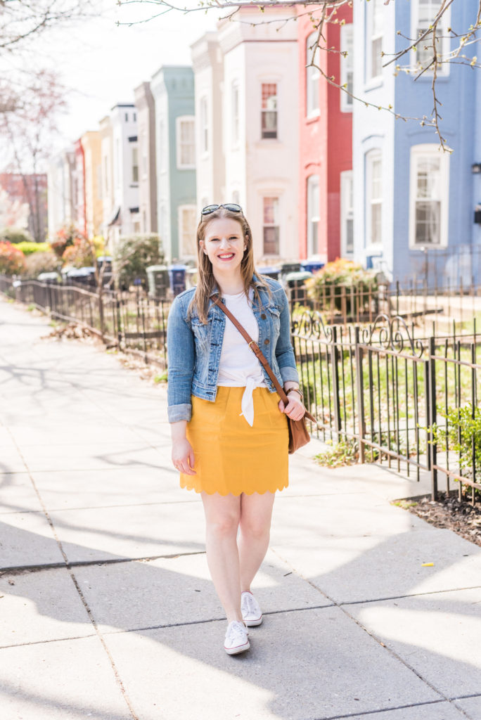 DC woman blogger wearing denim jacket