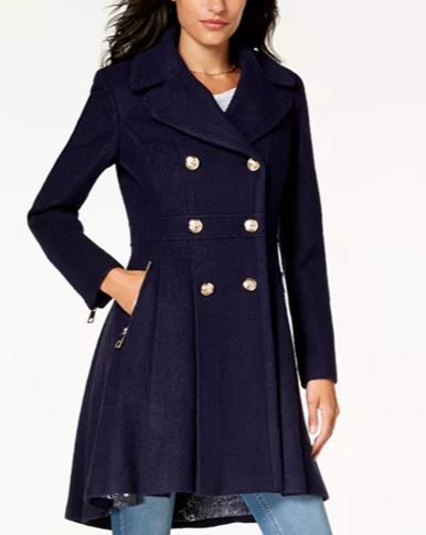 GUESS Double-Breasted Skirted Coat