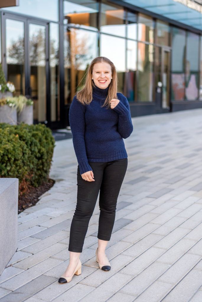 dc woman blogger wearing J.Crew mockneck sweater