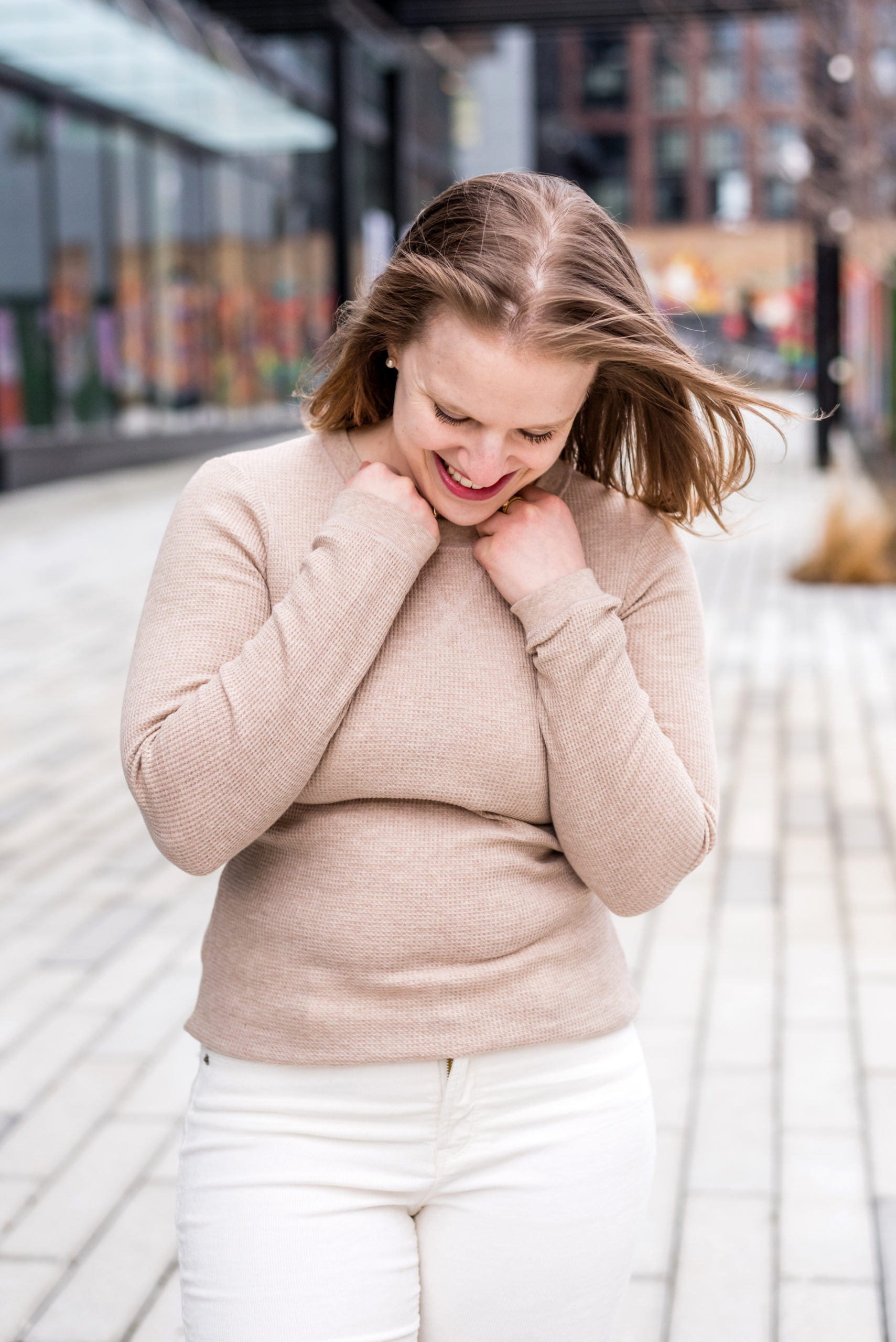 DC woman blogger wearing Everlane The Long Sleeve Waffle Top