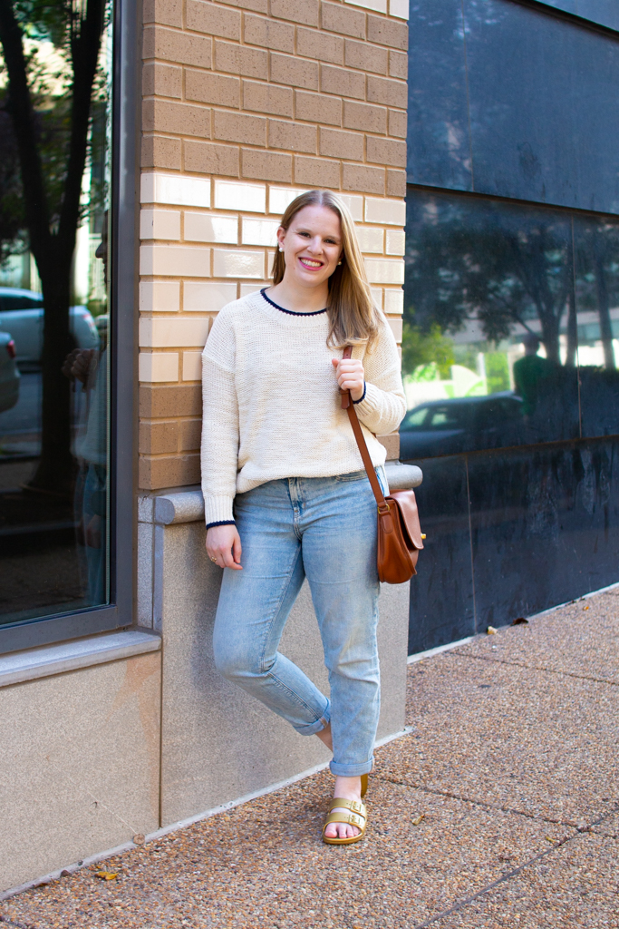 woman blogger wearing J.Crew sweater