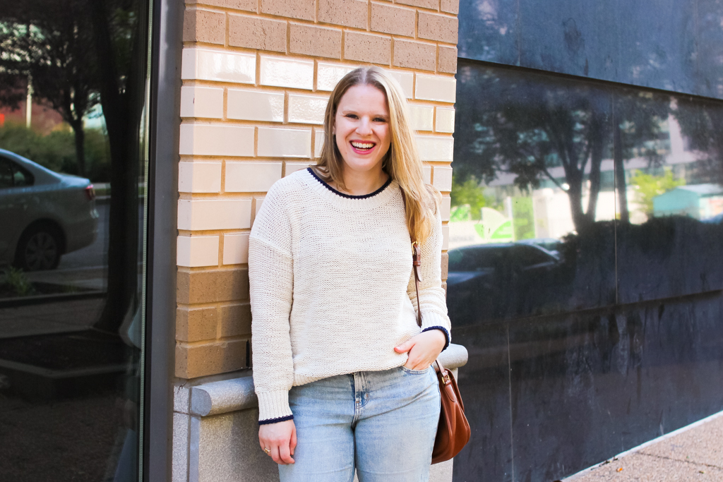 woman blogger wearing J.Crew sweater