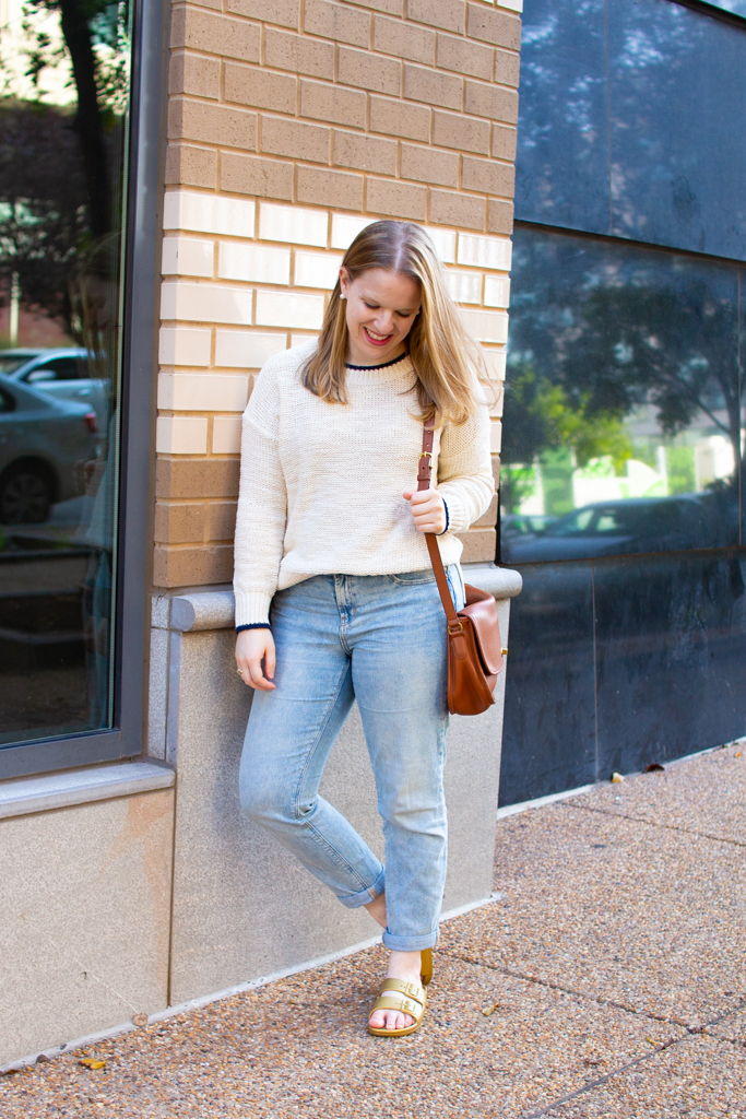 woman blogger wearing J.Crew sweater and jeans