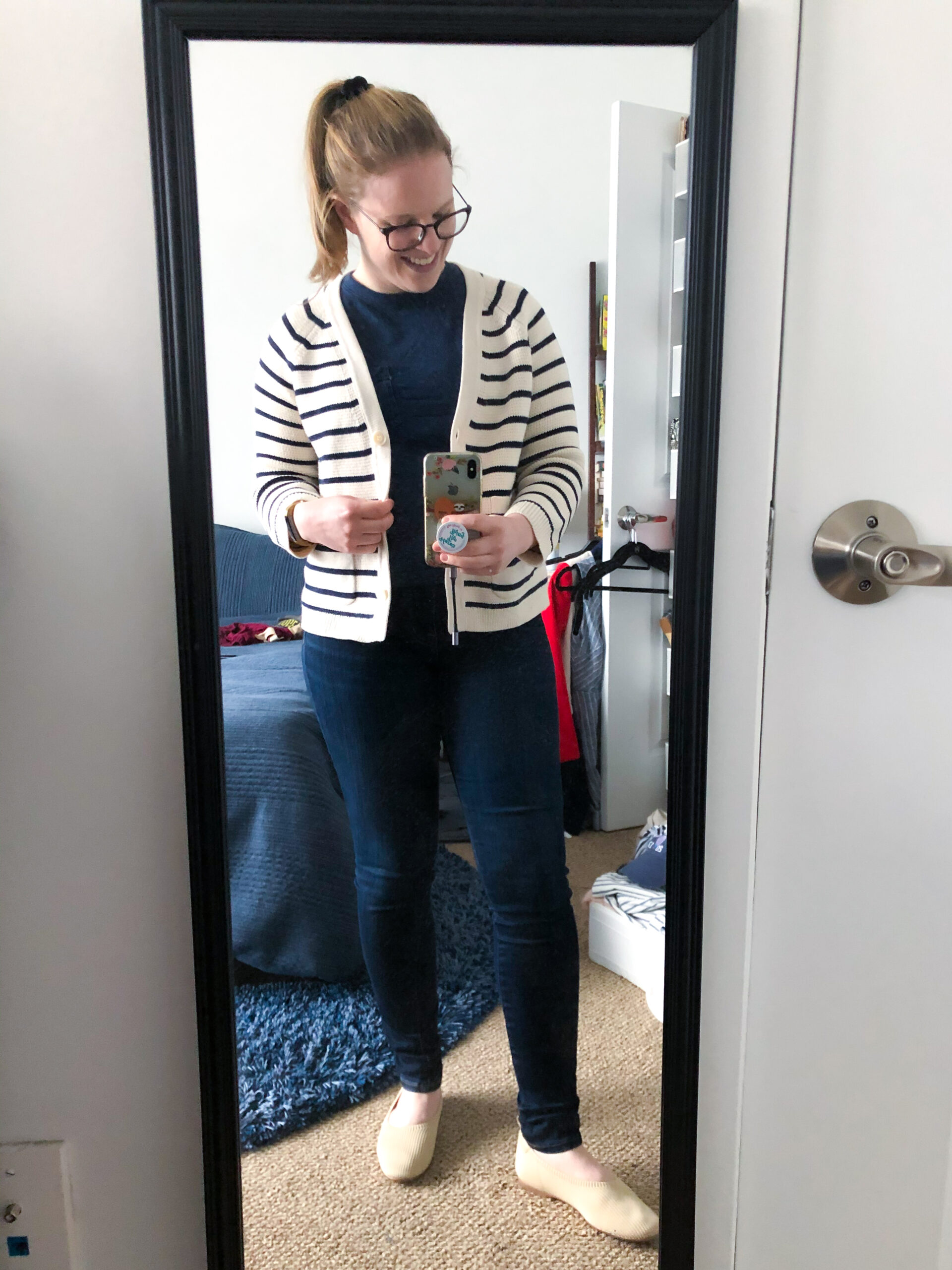 woman blogger wearing j.crew striped cardigan, What I'm Wearing