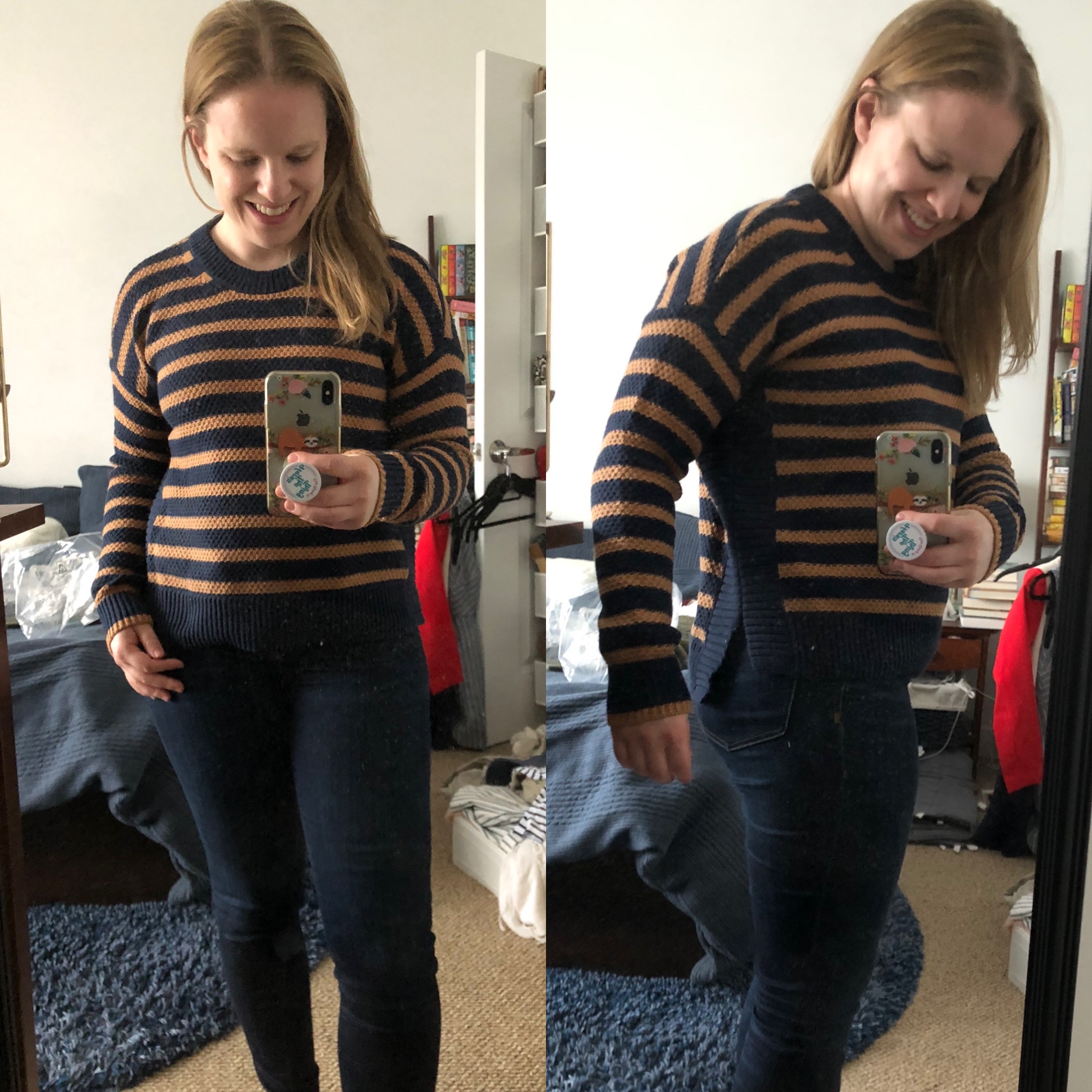 woman wearing Madewell Stripe Pickford Pullover Sweater, Madewell Sweaters Review