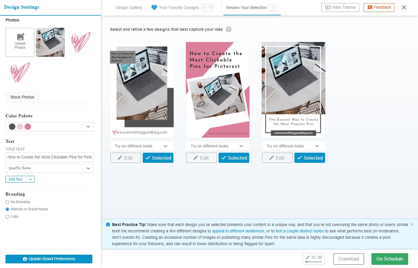 screenshot of Tailwind Create Page, showing different graphic design options for a picture of a laptop