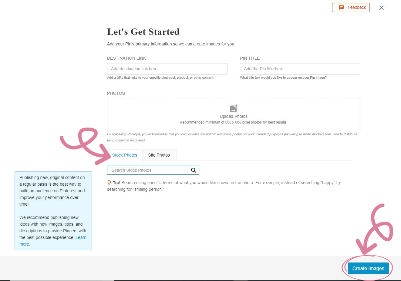 screenshot of the Let's Get Started page on Tailwind Create