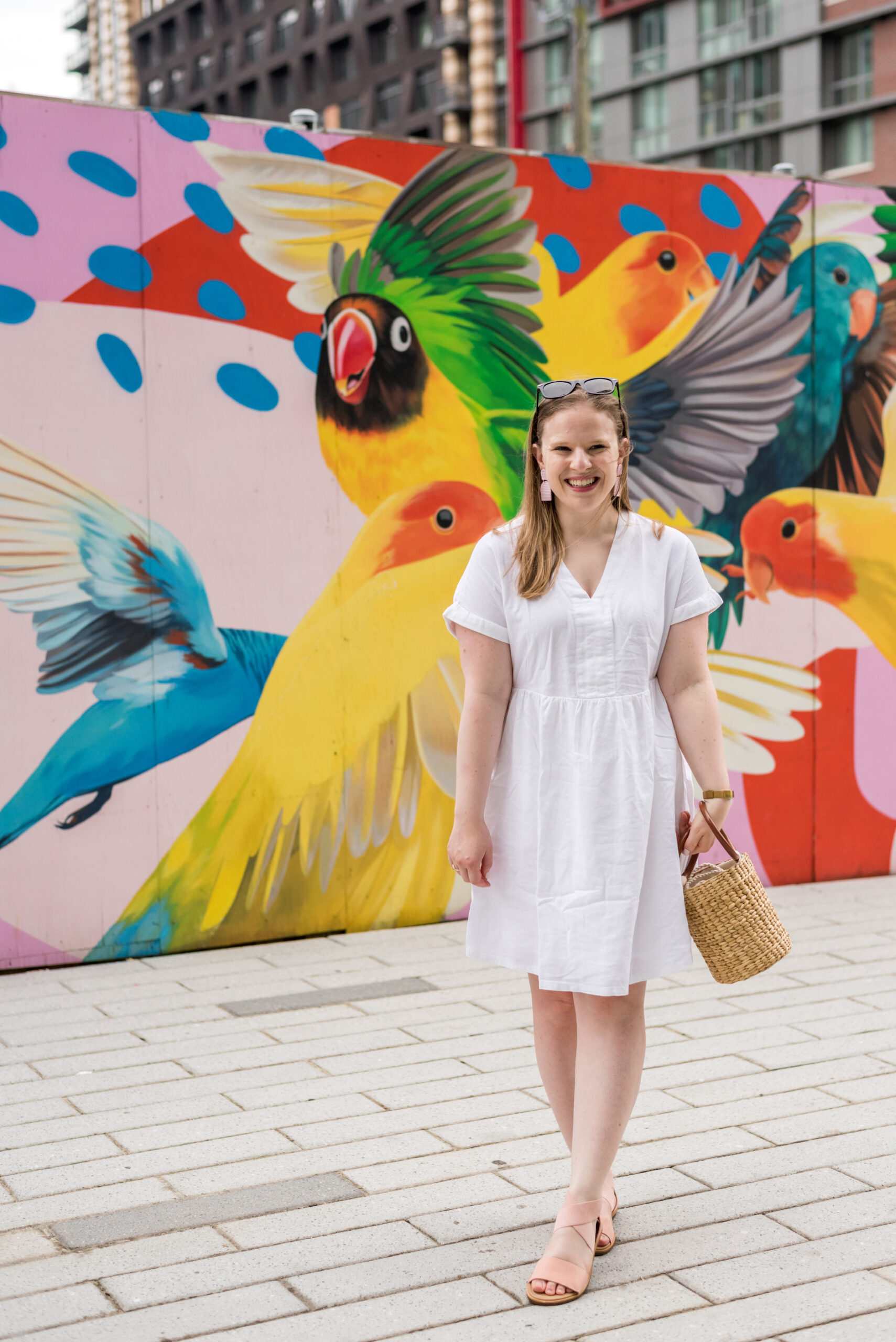 Woman wearing universal thread short sleeve white dress