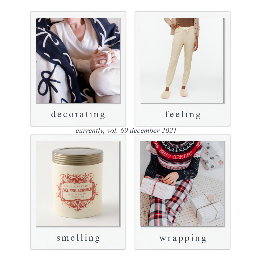 things I'm currently love, chappy wrap blanket, j.crew joggers, anthropologie candle
