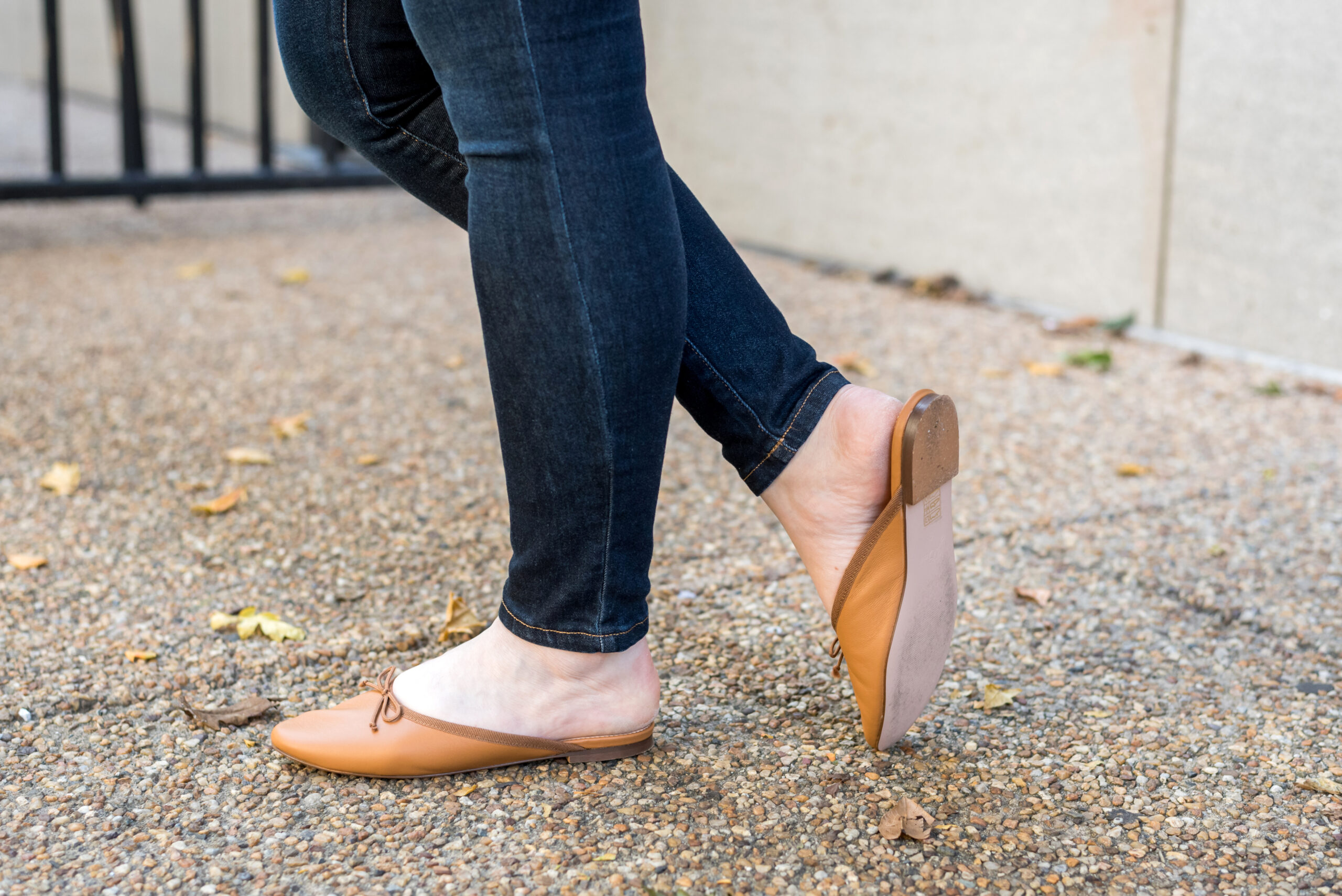 woman wearing J.Crew Leather Ballet Mules
