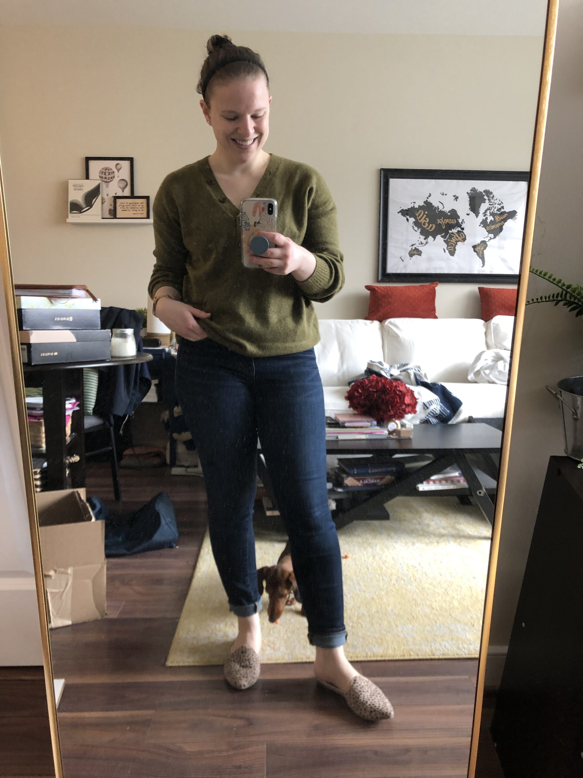 woman blogger wearing leopard mule slides