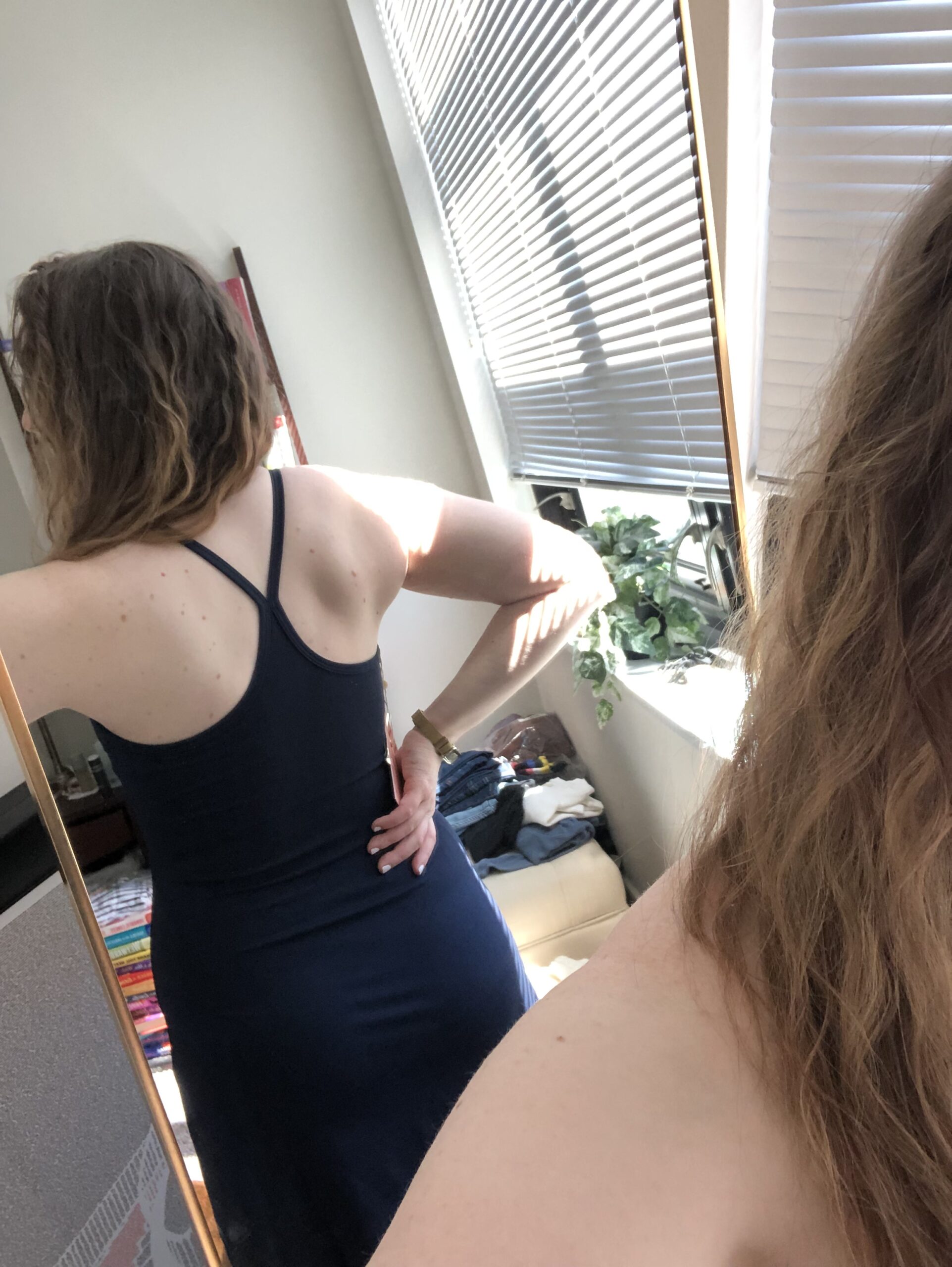 woman blogger wearing back of Ultra-Soft Performance Dress