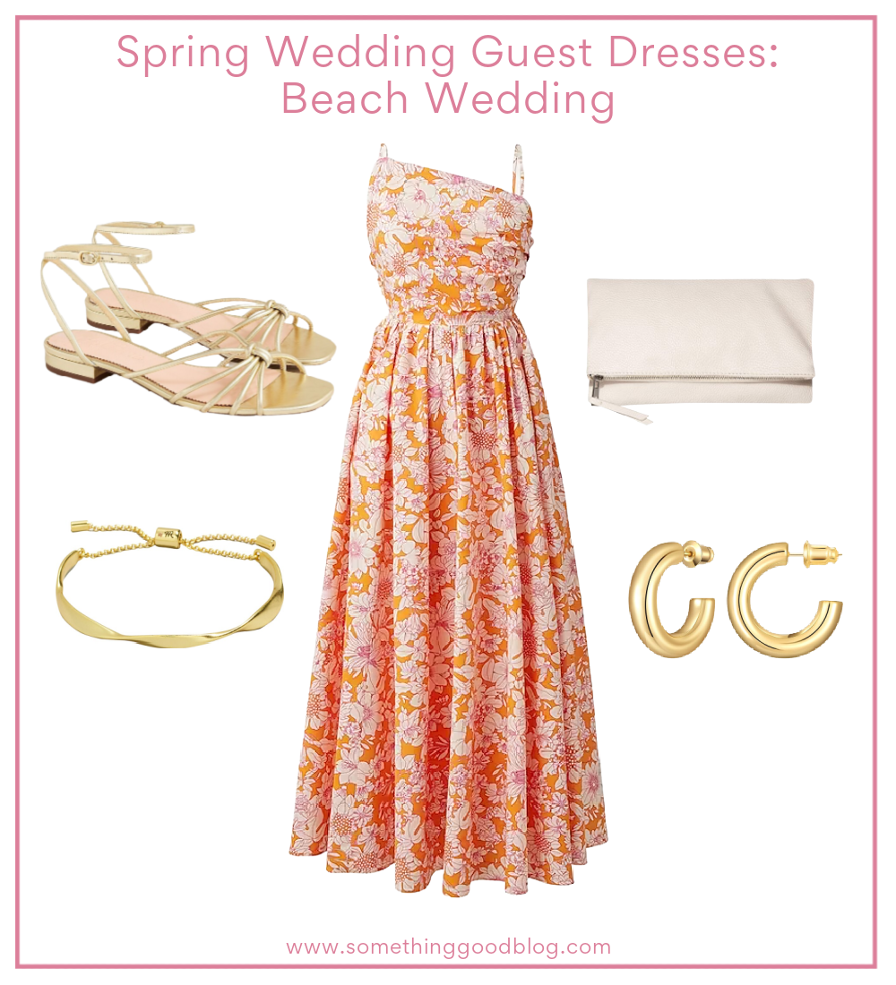 Spring Wedding Dress: Beach Wedding Guest Dress, j.crew Collection side-cutout midi dress in orange floral cotton poplin