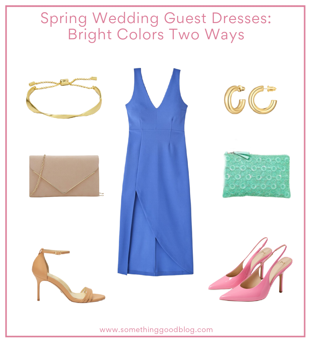 Spring Wedding Dress: Bright Colors, Abercrombie and Fitch Plunge V-Neck Midi Dress Styled Two Ways with Sarah Flint Heel